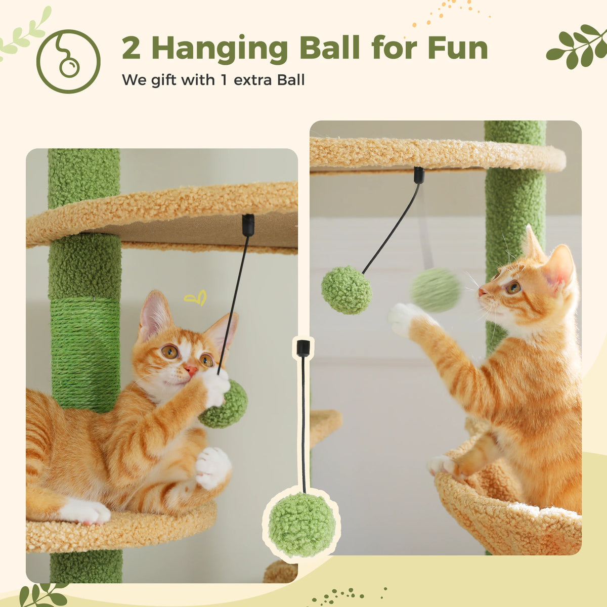 Cat Tree Floor to Ceiling 93"-101", Wooden Tower with Hammock, Condo & Sisal Posts