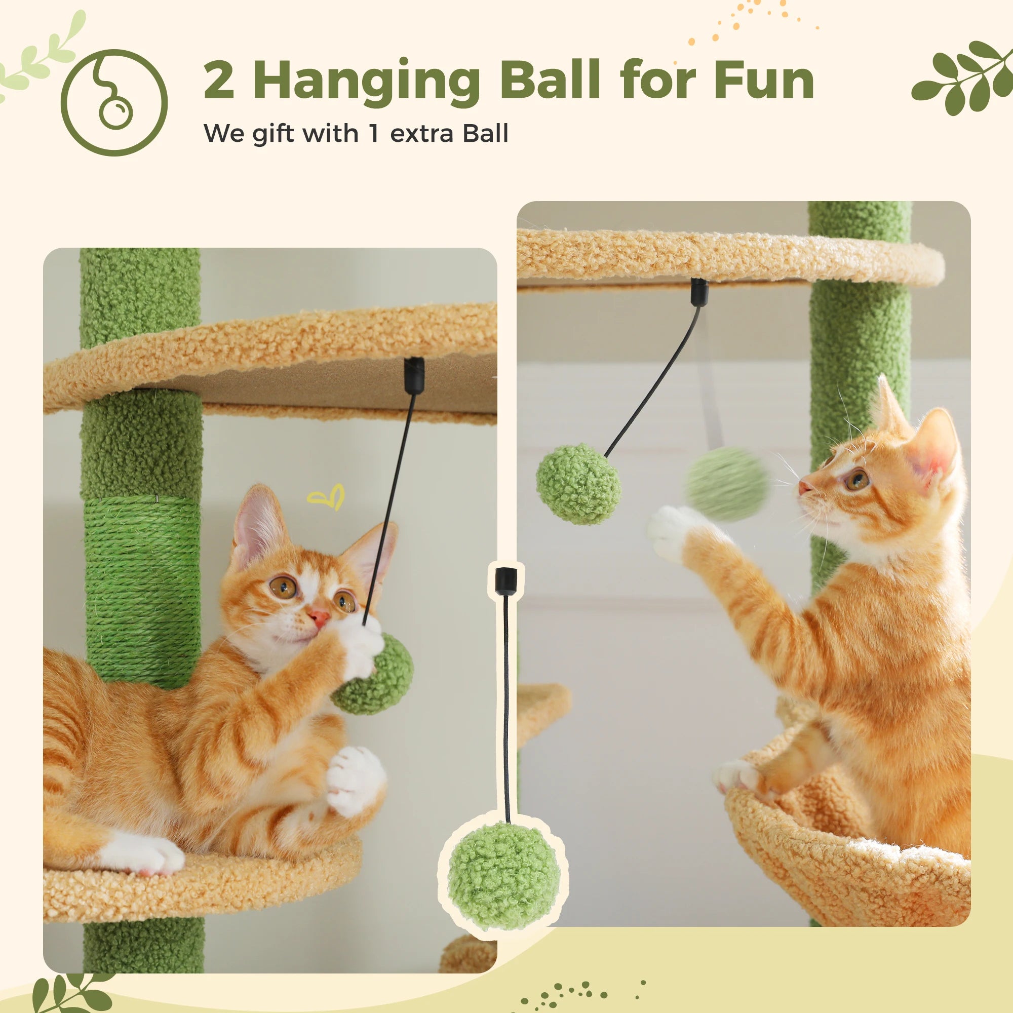Cat Tree Floor to Ceiling 93"-101", Wooden Tower with Hammock, Condo & Sisal Posts