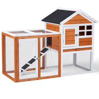 Wooden Rabbit Hutch 46" with Run, Fir Wood & Galvanized Mesh, Pull-Out Tray, Two Latching Doors & Waterproof Roof