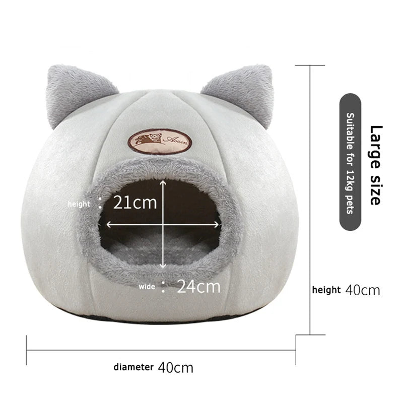Cat House Cave Bed 13"–16", Cozy Enclosed Design with Removable Plush Cushion