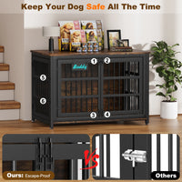 Dog Crate Furniture 41"–46", Heavy-Duty Metal & Wood with Double Doors, 6 Slide Locks & Locking Casters