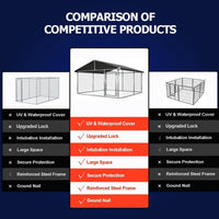 Outdoor Dog Kennel 6.5×6.5 ft, Galvanized Chain-Link with Waterproof Canopy Roof, Ground Stakes & Secure Lock