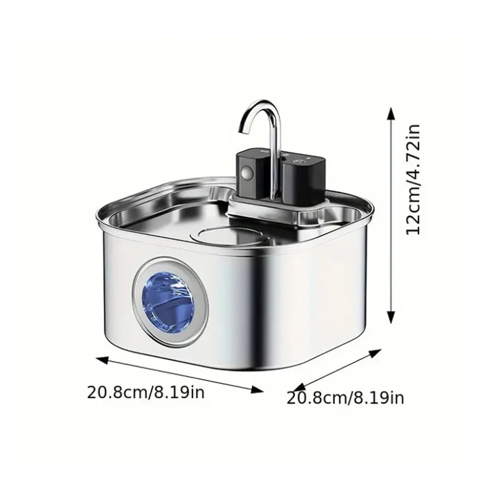 Cat Water Fountain 3.2L, Cordless Rechargeable Stainless Steel with Motion Sensor & 3 Water Modes
