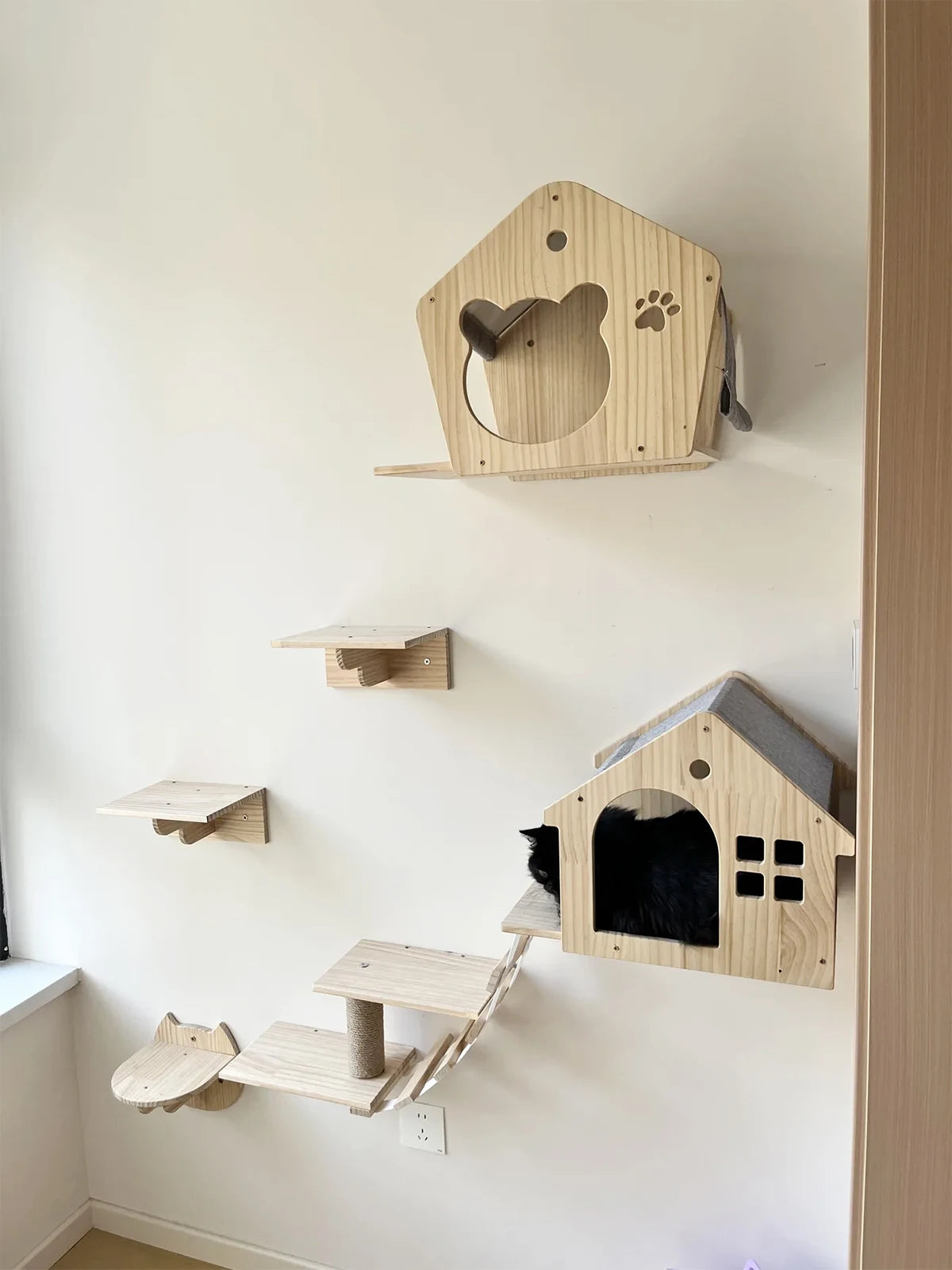Cat Wall Shelves Climbing System, House & Bridge Set for Indoor Cats