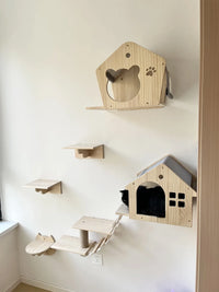 Cat Wall Shelves Climbing System, House & Bridge Set for Indoor Cats
