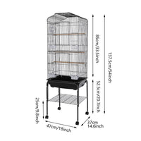 Bird Cage 54", Slim Steel Flight Cage for Cockatiels & Small Parrots with Lockable Door, Rolling Stand & Storage Shelf