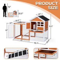 Wooden Rabbit Hutch 46" with Run, Fir Wood & Galvanized Mesh, Pull-Out Tray, Two Latching Doors & Waterproof Roof