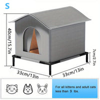 Cat House Outdoor 13"–16.5", Waterproof Elevated Shelter with Reversible Mat