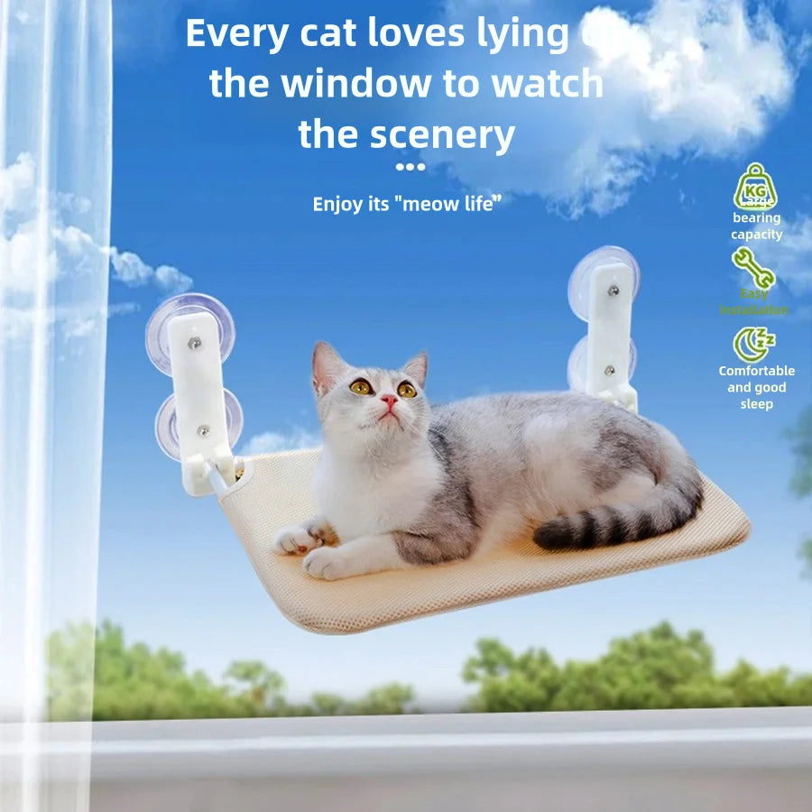 Cat Window Perch 17.7" x 11.8", Foldable with 4 Suction Cups & Breathable Mesh