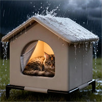 Cat House Outdoor 13"–16.5", Waterproof Elevated Shelter with Reversible Mat