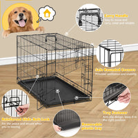 Dog Crate 36"–48", Folding Metal Wire with Double Doors, Divider Panel & Leak-Proof Tray