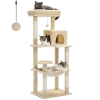 Cat Tree 143cm, 5-Level with Sisal Posts, Hammock, Condo & Top Perch