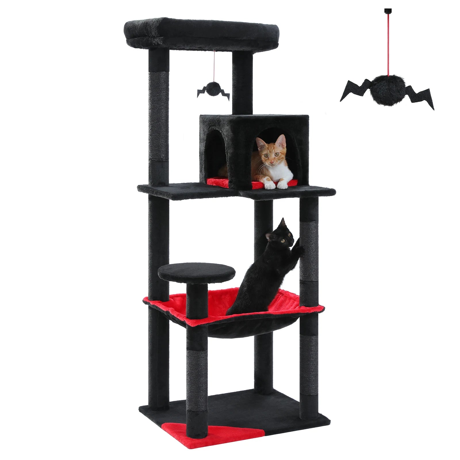 Cat Tree 143cm, 5-Level with Sisal Posts, Hammock, Condo & Top Perch